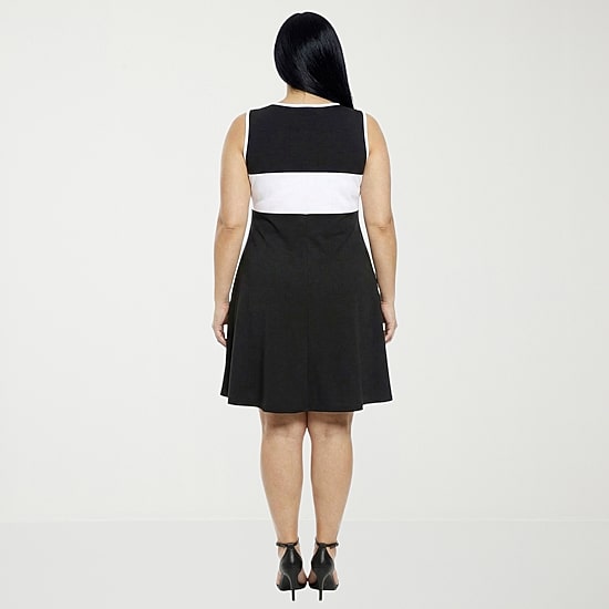 24seven Comfort Apparel Womens Plus Round Neck Sleeveless A-Line Dress