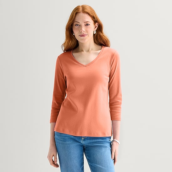 St. John's Bay Womens Tall V Neck 3/4 Sleeve T-Shirt
