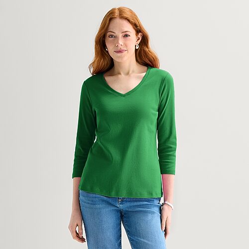 St. John's Bay Womens Tall Crew Neck 3/4 Sleeve T-shirt In Green
