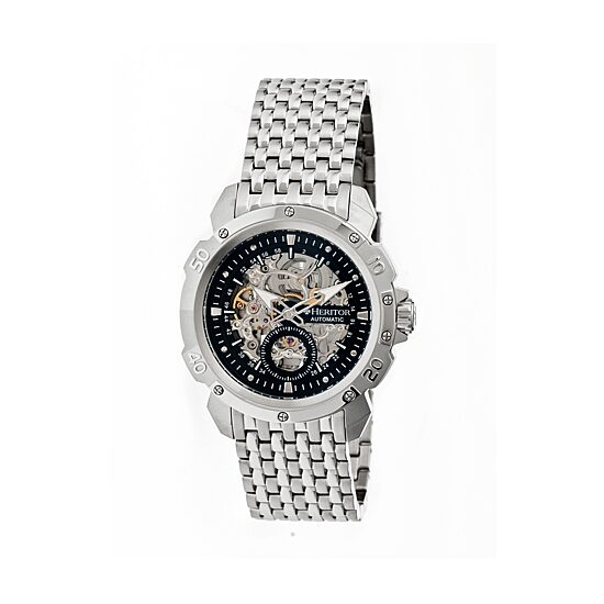 Heritor Automatic Carter Mens Skeleton Dial Bracelet Watch-Silver Tone/Black Watch