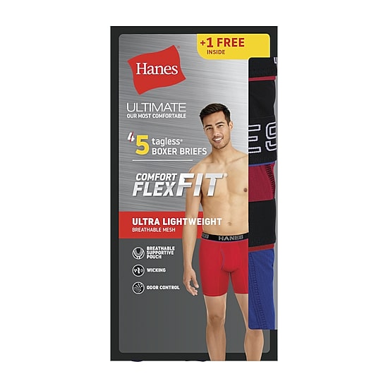 Hanes Ultimate Comfort Flex Fit Ultra Lightweight Bonus Pack Mens 5 Pack Boxer Briefs Uwbb5a