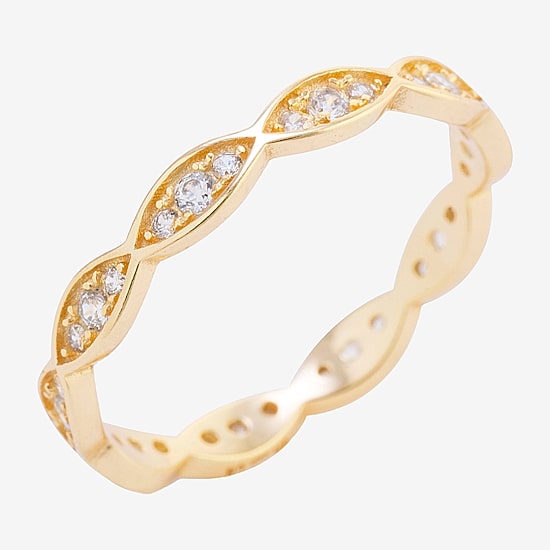 Silver Treasures Womens Cubic Zirconia 14K Gold Over Silver Band