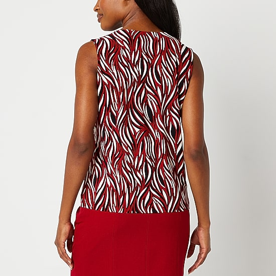 Black Label by Evan-Picone Womens Crew Neck Sleeveless Blouse