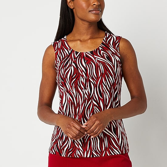 Black Label by Evan-Picone Womens Crew Neck Sleeveless Blouse