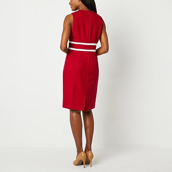 Black Label by Evan-Picone Womens Crew Neck Sleeveless Sheath Dress