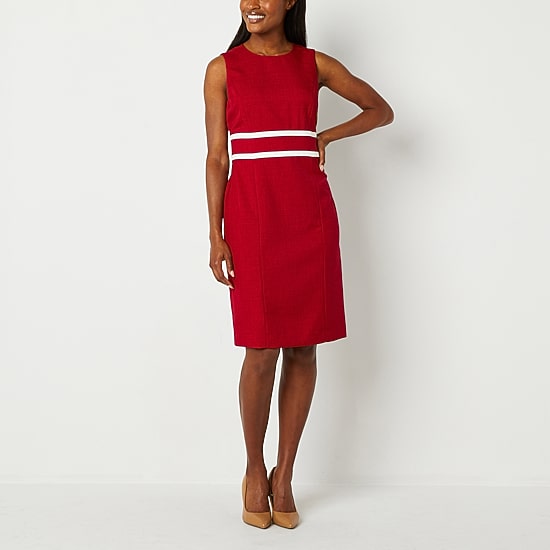 Black Label by Evan-Picone Womens Crew Neck Sleeveless Sheath Dress