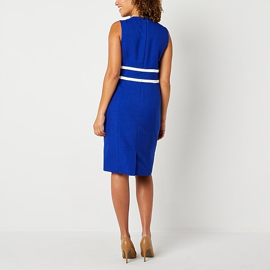 Black Label by Evan-Picone Womens Crew Neck Sleeveless Sheath Dress