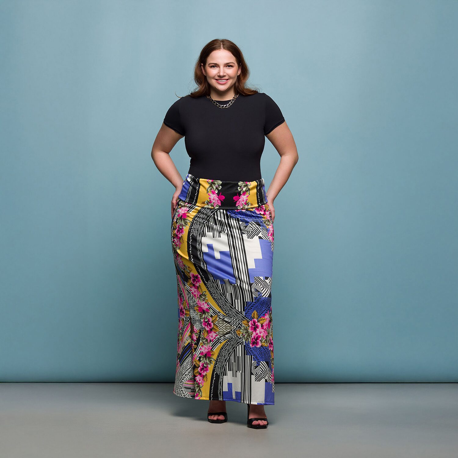 24seven Comfort Apparel Womens Plus Mid Rise Maxi Skirt