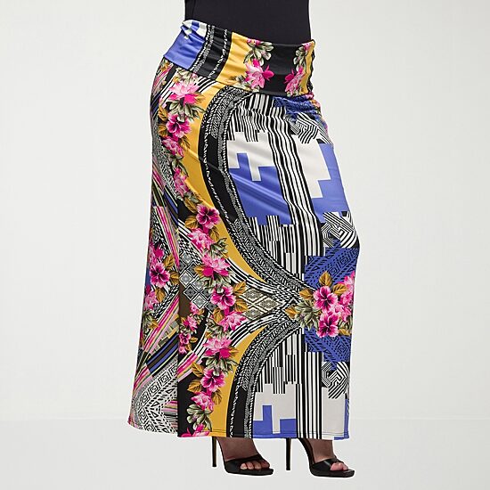 24seven Comfort Apparel Womens Plus Mid Rise Maxi Skirt