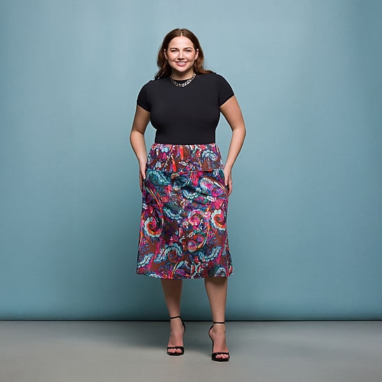 24seven Comfort Apparel Womens Plus Mid Rise A-Line Skirt