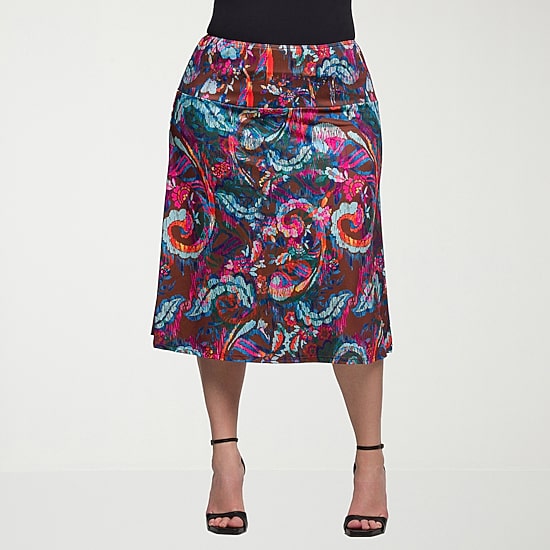 24seven Comfort Apparel Womens Plus Mid Rise A-Line Skirt