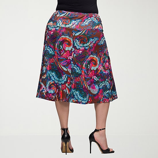 24seven Comfort Apparel Womens Plus Mid Rise A-Line Skirt