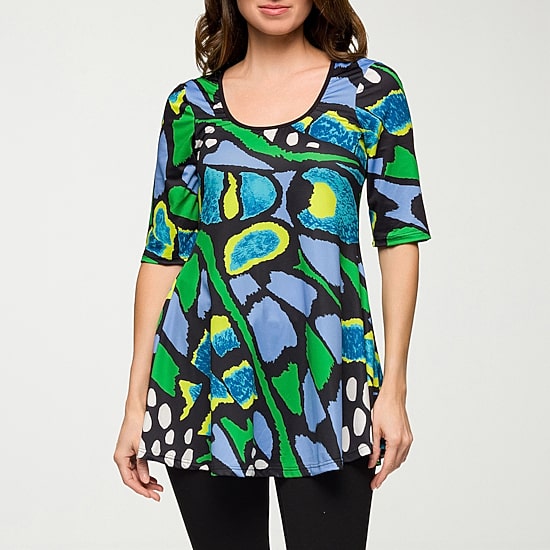 24seven Comfort Apparel Womens Scoop Neck Elbow Sleeve Tunic Top