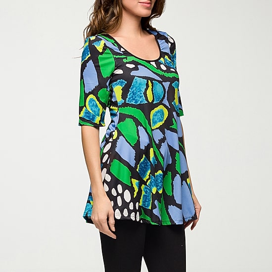 24seven Comfort Apparel Womens Scoop Neck Elbow Sleeve Tunic Top