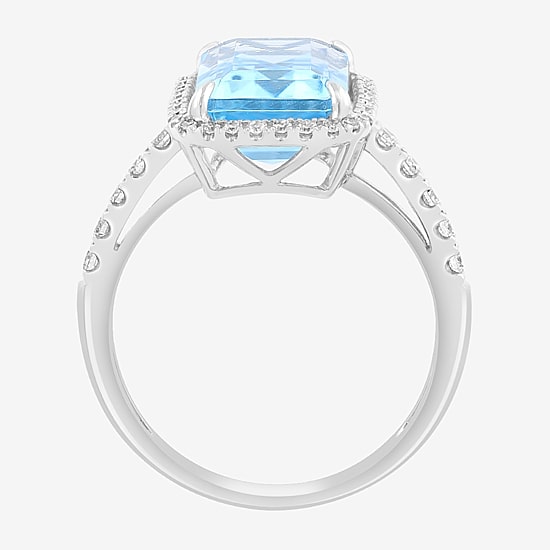 Effy Final Call Limited Quantities! Womens 1/3 CT. T.W. Genuine Blue Topaz 14K Gold Halo Side Stone Cocktail Ring