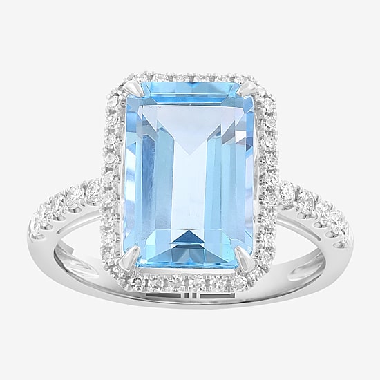 Effy Final Call Limited Quantities! Womens 1/3 CT. T.W. Genuine Blue Topaz 14K Gold Halo Side Stone Cocktail Ring