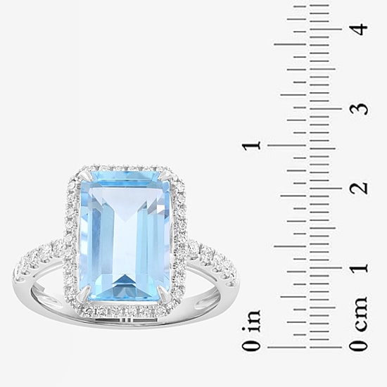 Effy Final Call Limited Quantities! Womens 1/3 CT. T.W. Genuine Blue Topaz 14K Gold Halo Side Stone Cocktail Ring