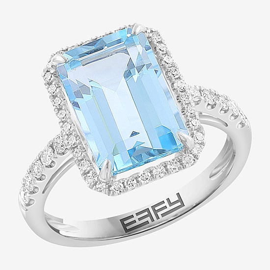 Effy Final Call Limited Quantities! Womens 1/3 CT. T.W. Genuine Blue Topaz 14K Gold Halo Side Stone Cocktail Ring