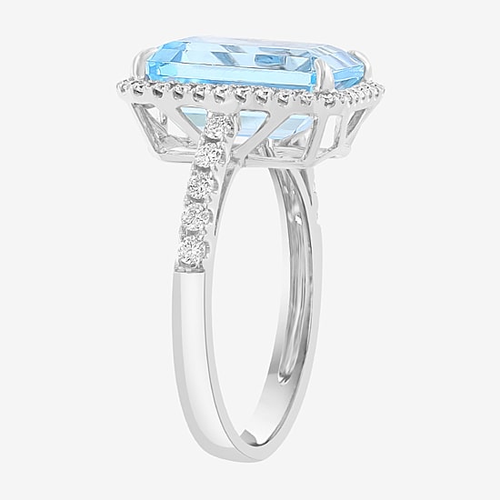 Effy Final Call Limited Quantities! Womens 1/3 CT. T.W. Genuine Blue Topaz 14K Gold Halo Side Stone Cocktail Ring