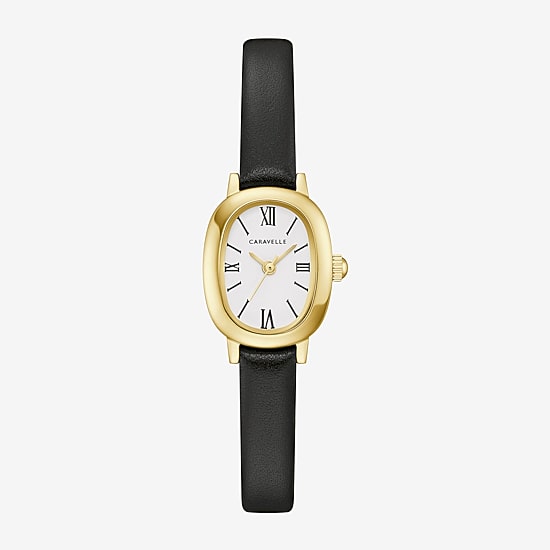 Caravelle Designed By Bulova Womens Black Leather Strap Watch 44l269