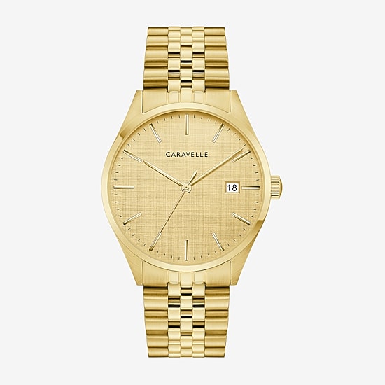 Caravelle Designed By Bulova Mens Gold Tone Stainless Steel Bracelet Watch 44b132