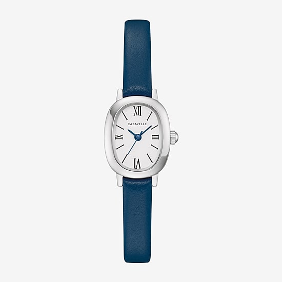 Caravelle Designed By Bulova Womens Blue Leather Strap Watch 43l227