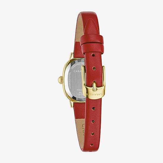 Caravelle Designed By Bulova Womens Red Leather Strap Watch 44l270