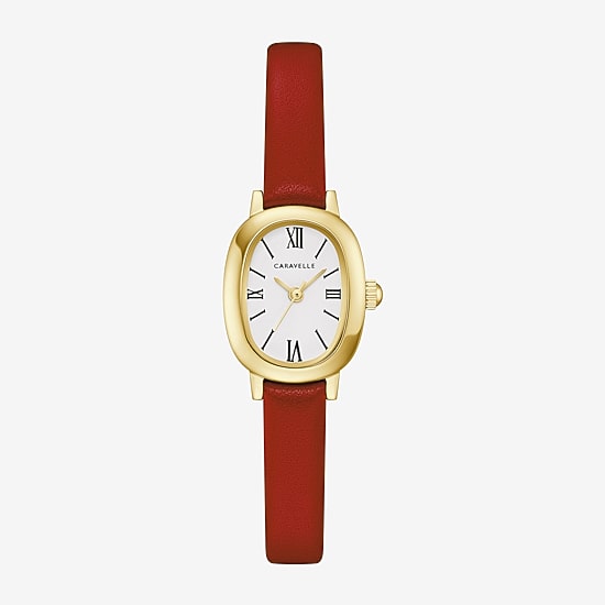 Caravelle Designed By Bulova Womens Red Leather Strap Watch 44l270