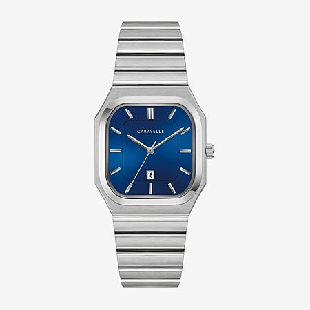 Bulova Quadra Mens Silver Tone Stainless Steel Bracelet Watch