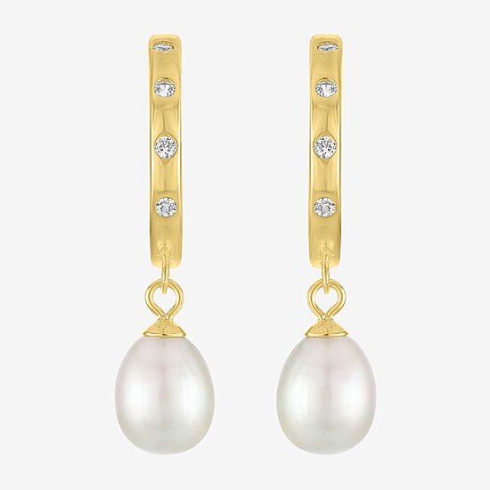Womens White Cultured Freshwater Pearl 14K Gold Over Silver Pear Drop Earrings