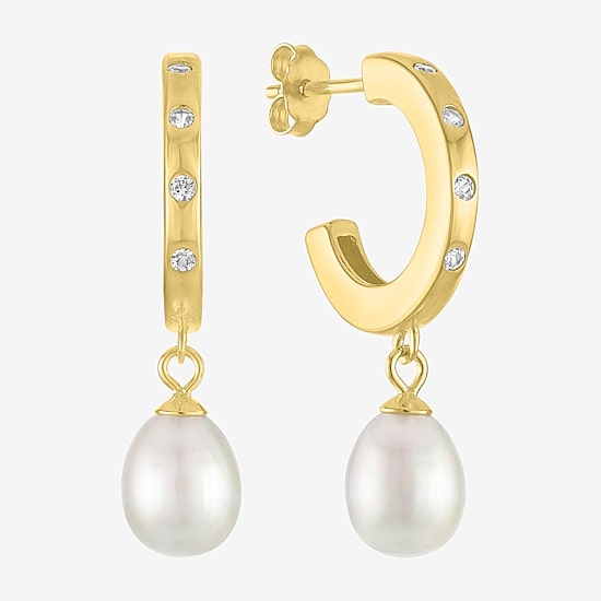 Womens White Cultured Freshwater Pearl 14K Gold Over Silver Pear Drop Earrings