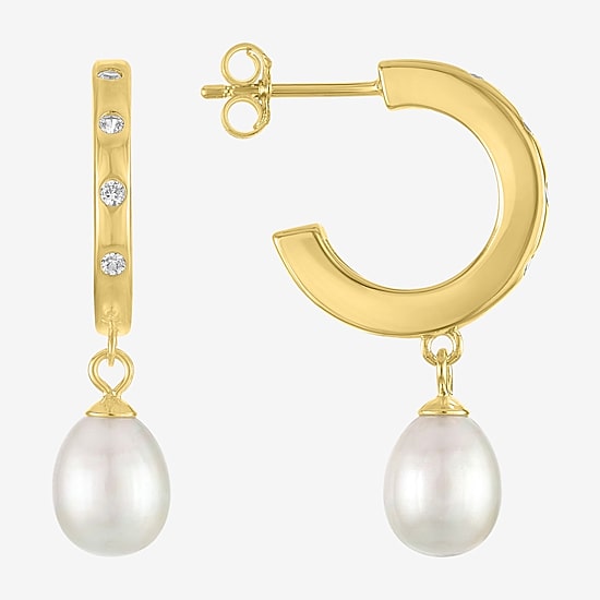 Womens White Cultured Freshwater Pearl 14K Gold Over Silver Pear Drop Earrings