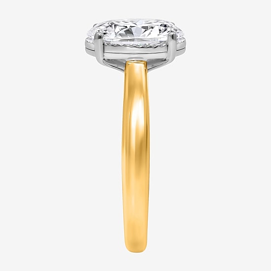(I / Si2) Womens 2 CT. Lab Grown White Diamond Oval Solitaire Side Stone Engagement Ring