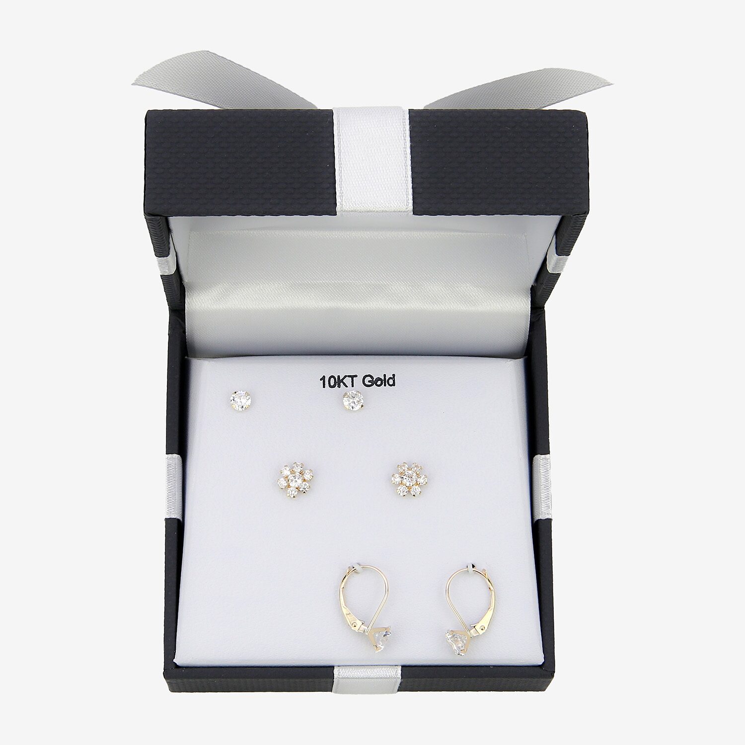Womens Cubic Zirconia 10K Gold Pair Earring Set