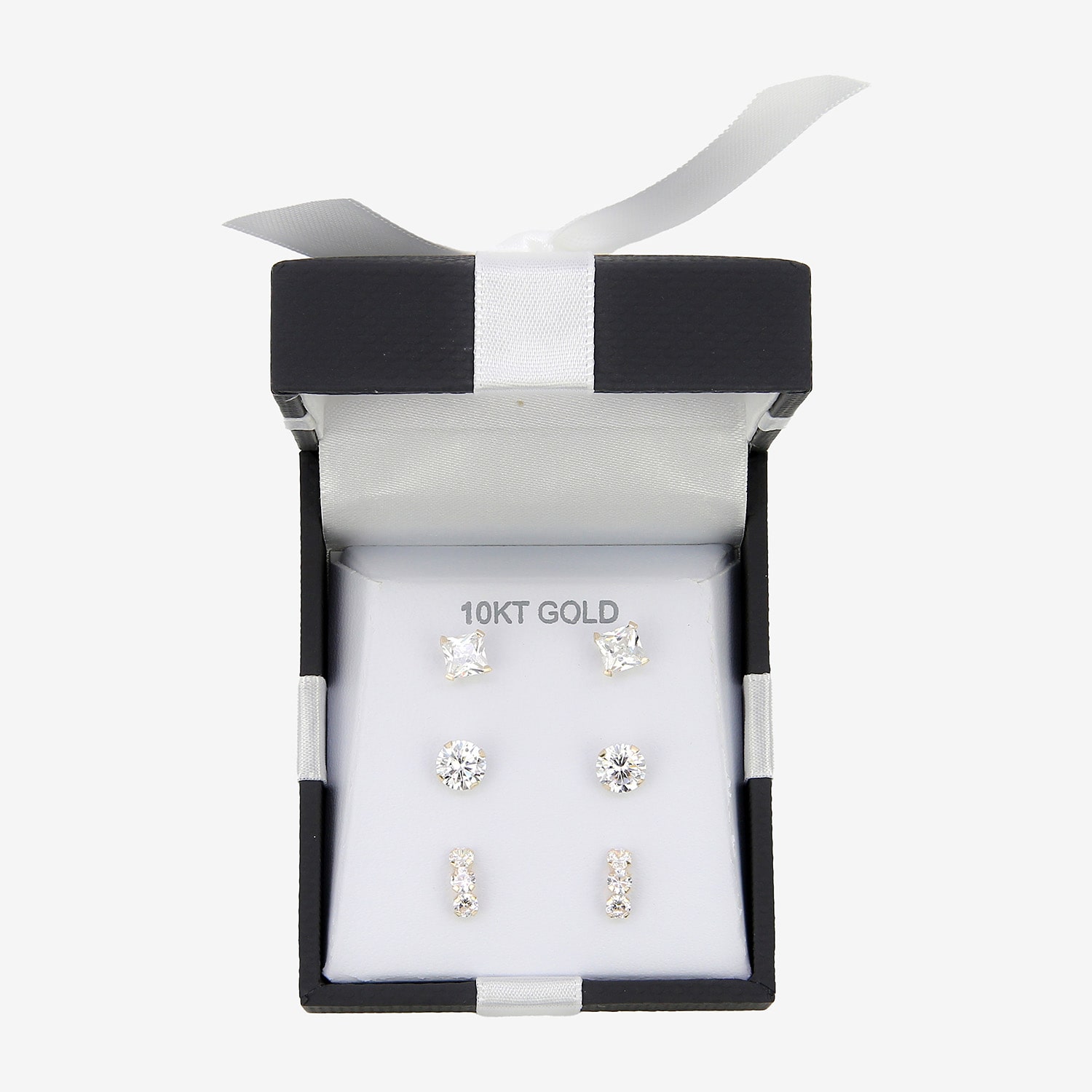 Womens White Cubic Zirconia 10K Gold 3 Pair Earring Set