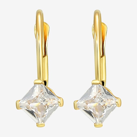 Womens White Cubic Zirconia 14K Gold 12mm Hoop Earrings