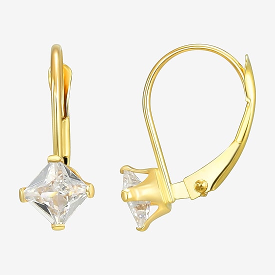 Womens White Cubic Zirconia 14K Gold 12mm Hoop Earrings
