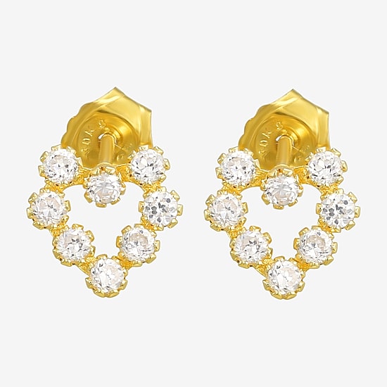 White Cubic Zirconia 14K Gold 12mm Heart Stud Earrings