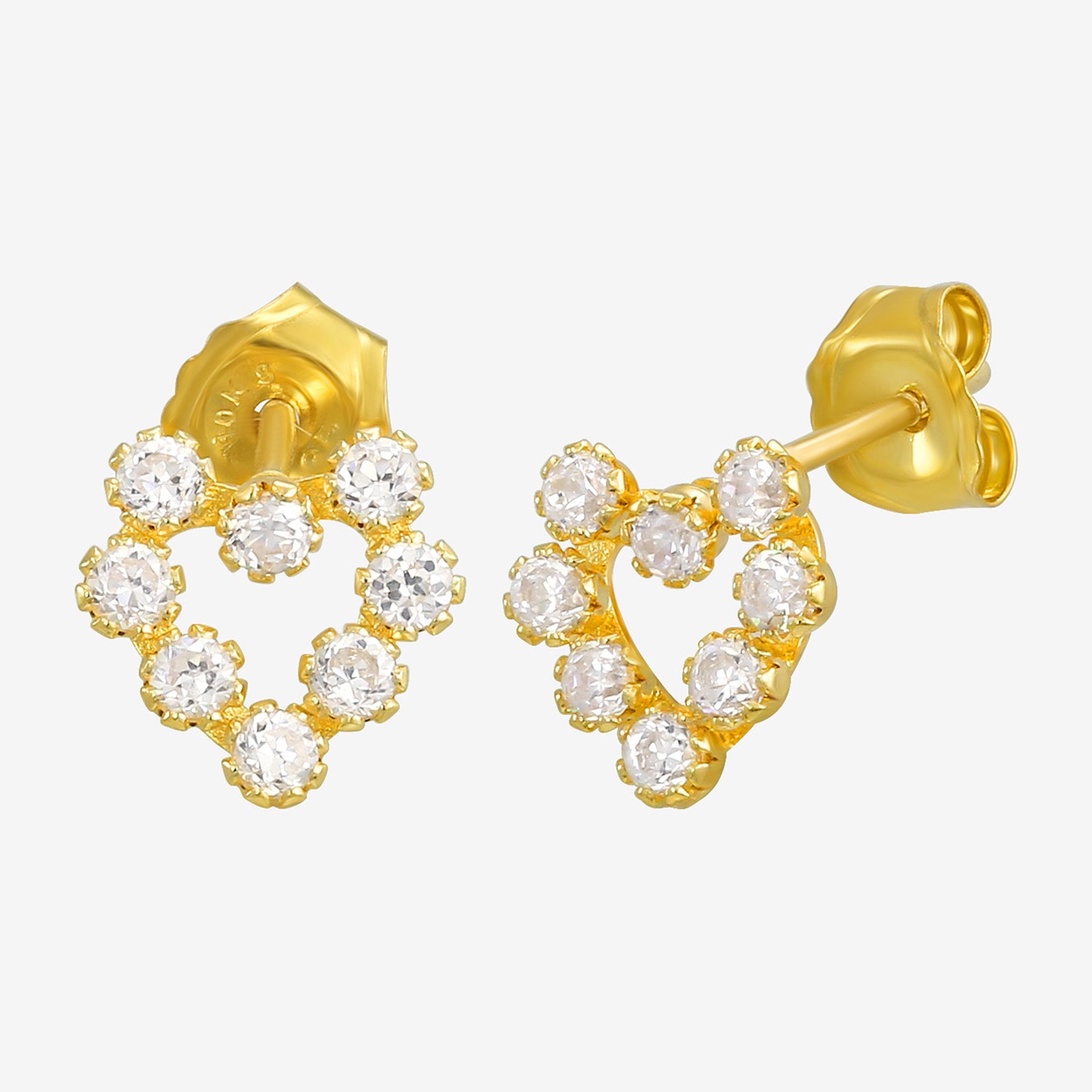 White Cubic Zirconia 14K Gold 12mm Heart Stud Earrings