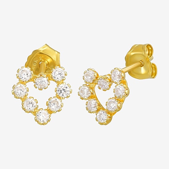 White Cubic Zirconia 14K Gold 12mm Heart Stud Earrings