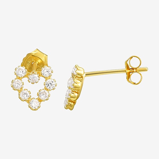 White Cubic Zirconia 14K Gold 12mm Heart Stud Earrings