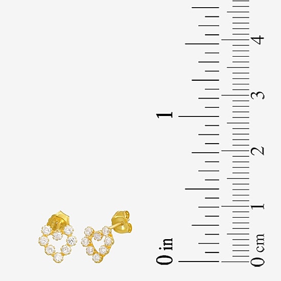 White Cubic Zirconia 14K Gold 12mm Heart Stud Earrings