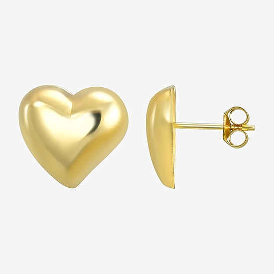 14K Gold 11mm Heart Stud Earrings