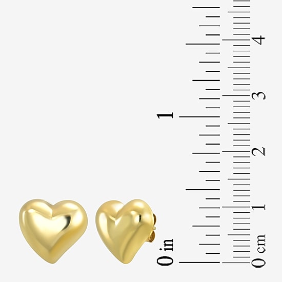 14K Gold 11mm Heart Stud Earrings