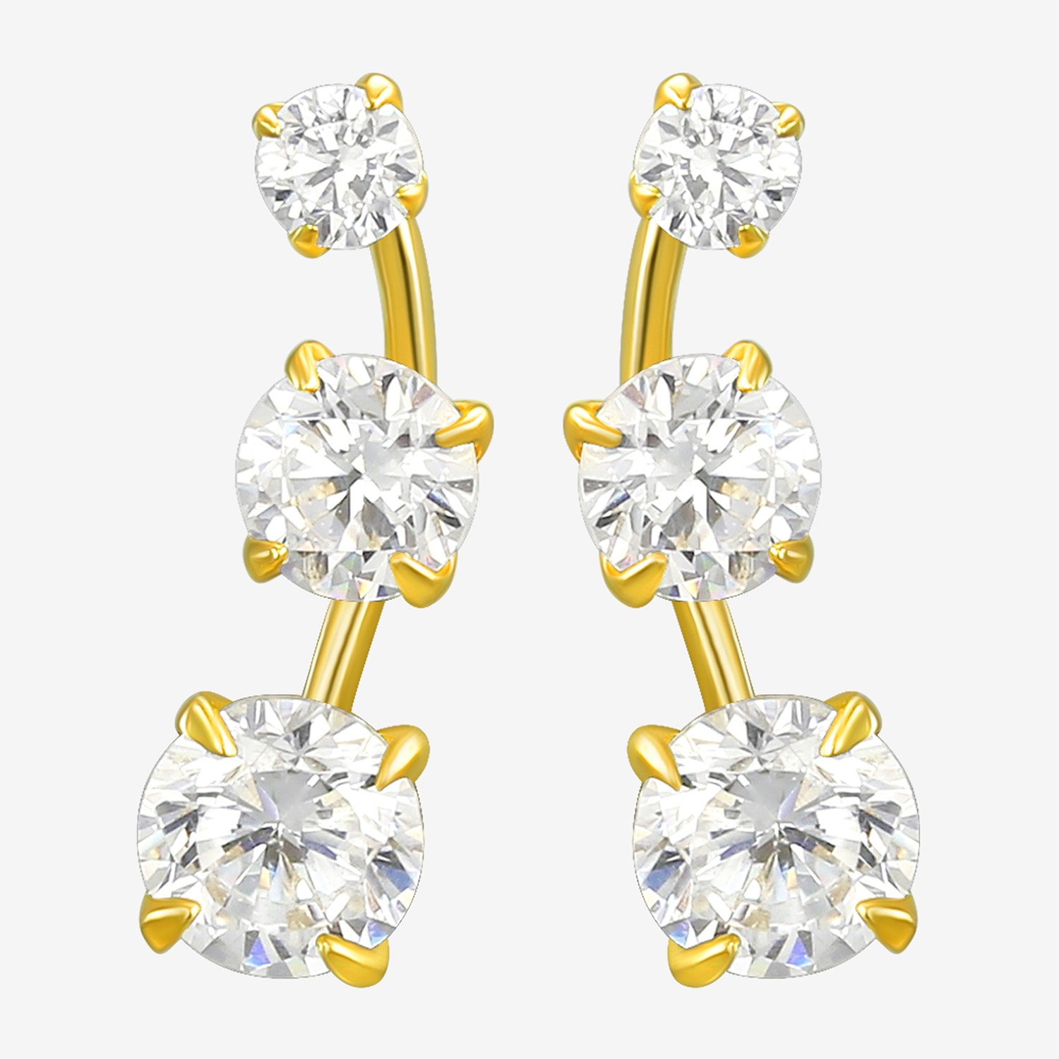 White Cubic Zirconia 10K Gold Curved Stud Earrings