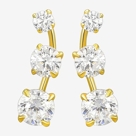 White Cubic Zirconia 10K Gold Curved Stud Earrings