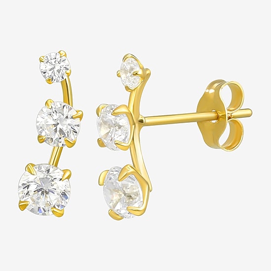 White Cubic Zirconia 10K Gold Curved Stud Earrings