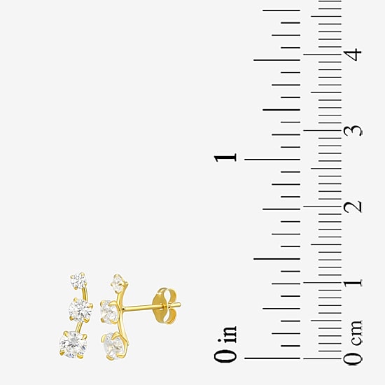 White Cubic Zirconia 10K Gold Curved Stud Earrings