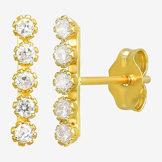 White Cubic Zirconia 10K Gold Stud Earrings
