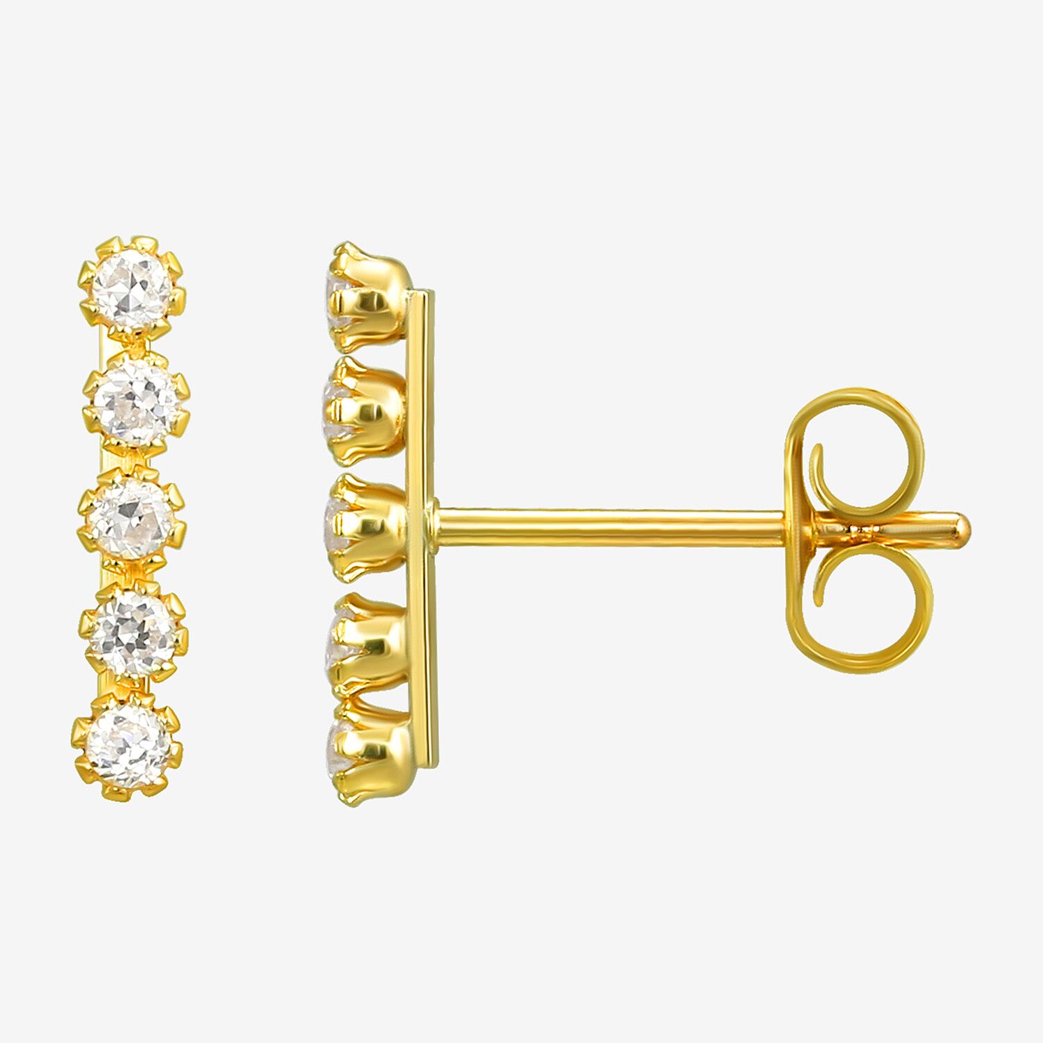 White Cubic Zirconia 10K Gold Stud Earrings